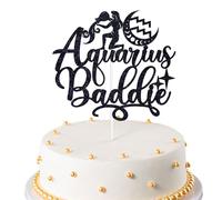 Aquarius Baddie Cake Topper, Big Aquarius Energy Cake Decor, It's Aquarius Birthday, 12 Constellation Zodiac Themed Birthday Party Decorations (Black Glitter)