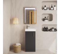 Aquarius Byron 400mm Floor Standing 1 Door Cloakroom Vanity Unit With 1 Tap Hole Basin - Gloss Grey