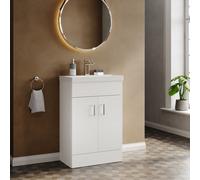 Aquarius Hoban 550mm Compact Floor Standing 2 Door Cloakroom Vanity Unit With 1 Tap Hole Basin In White Gloss