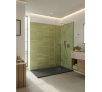 Aquarius Honiston Mineral Composite Slate Effect Shower Tray In Charcoal Grey - 800 X 800mm