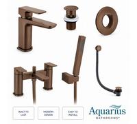 Aquarius Hydro Complete Bath Brassware Pack With Basin Mixer, Bath And Shower Mixer In Brushed Bronze