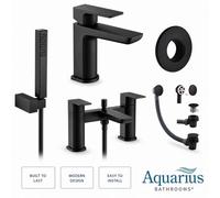 Aquarius Hydro Complete Bath Brassware Pack With Basin Mixer, Bath And Shower Mixer In Matt Black