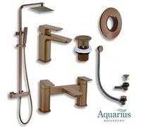 Aquarius Hydro Complete Shower Brassware Pack With Basin Mixer, Bath Mixer & Round Exposed Shower In Brushed Bronze