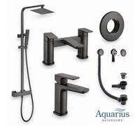 Aquarius Hydro Complete Shower Brassware Pack With Basin Mixer, Bath Mixer & Round Exposed Shower In Gun Metal Grey