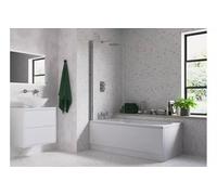 AQUARIUS LevAqua Straight 6mm Chrome Hinged Bath Screen 1400 x 800mm in Silver Aquarius Silver