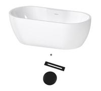 Aquarius Luxor Freestanding Soaking Bath Tub 1650 X 745mm Gloss White Inc Black Waste