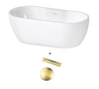 Aquarius Luxor Freestanding Soaking Bath Tub 1650 X 745mm Gloss White Inc Brushed Brass Waste