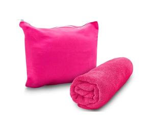 AQUARIUS Magic Microfibre Towel with Travel Case, Quick Drying & Super Absorbent Suede-Feel Beach Towel for Swimming, Gym & Sports, Compact Anti-Bacterial Yoga Towel, Pink (130 x 80 cm)