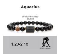 (aquarius) Men Women 12 Constellation Bracelet Elastic Bracelet Hand Woven Adjustable Natural Tiger Eye Obsidian Bracelet Party Gift Jewelry