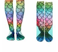 Aquarius Mermaid Tail Print Women Girl Knee High Boot Socks - Multi-colour