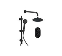 AQUARIUS Modern Round Shower Bundle with Riser Kit in Black Aquarius Black