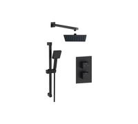AQUARIUS Modern Square Shower Bundle with Riser in Black Aquarius Black