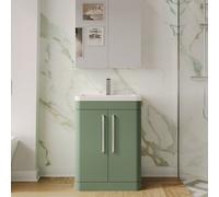 Aquarius Perth 600mm 2 Door Floor Standing Vanity Unit With 1 Tap Hole Basin In Satin Green