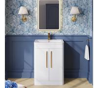 Aquarius Perth 600mm 2 Door Floor Standing Vanity Unit With 1 Tap Hole Basin In White Gloss