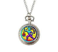 Aquarius Pop Art Zodiac Pocket Watch - Colourful Horoscope Gift for Men, Silver Chain & Gift Box - Fun Astrology Present for Aquarius Birthdays or Christmas