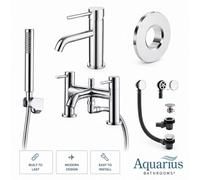 Aquarius Rf-Series Complete Bath And Basin Brassware Pack With Basin Tap, Bath And Shower Mixer And Wastes In Chrome