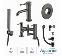 Aquarius Rf-Series Complete Bath And Basin Brassware Pack With Basin Tap, Bath And Shower Mixer And Wastes In Gun Metal Grey