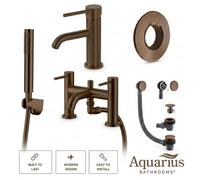 Aquarius Rf-Series Complete Bath And Basin Brassware Pack With Basin Tap, Bath And Shower Mixer And Wastes In Brushed Bronze