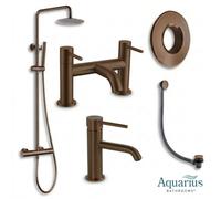 Aquarius Rf-Series Complete Shower Brassware Pack With Basin Mixer, Bath Mixer & Exposed Shower In Brushed Bronze