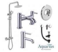 Aquarius Rf-Series Complete Shower Brassware Pack With Basin Mixer, Bath Mixer & Exposed Shower In Chrome