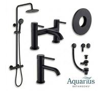 Aquarius Rf-Series Complete Shower Brassware Pack With Basin Mixer, Bath Mixer & Exposed Shower In Matt Black