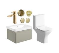 Aquarius Sophie 605mm Vanity Unit Matt Latte Wc Set With Brushed Brass Finishes