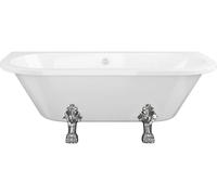 AQUARIUS Timeless Luxury Freestanding Back To Wall 2TH Bath With Chrome Lions Paw Feet 1700mm in White Aquarius White