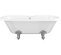 AQUARIUS Timeless Luxury Freestanding Double Ended 2TH Bath With Chrome Feet 1690mm in White Aquarius White