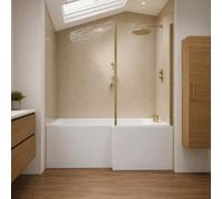 Aquarius Urbano L-Shape Square Shower Bath Pack With Screen And Panel In Brushed Brass - 1600mm - Right Handed