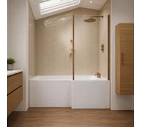 Aquarius Urbano L-Shape Square Shower Bath Pack With Screen And Panel In Brushed Bronze - 1500mm - Right Handed