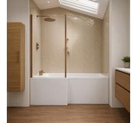 Aquarius Urbano L-Shape Square Shower Bath Pack With Screen And Panel In Brushed Bronze - 1600mm - Left Handed