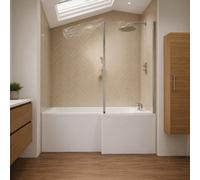 Aquarius Urbano L-Shape Square Shower Bath Pack With Screen And Panel In Chrome - 1500mm - Right Handed