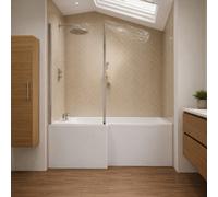 Aquarius Urbano L-Shape Square Shower Bath Pack With Screen And Panel In Chrome - 1600mm - Left Handed