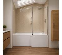 Aquarius Urbano L-Shape Square Shower Bath Pack With Screen And Panel In Chrome - 1600mm - Right Handed