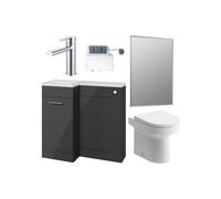 Aquarius Urbano Premium Left Hand 900mm Vanity Unit Suite With Back To Wall Toilet, Mirror And Tap - Anthracite Gloss