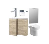 Aquarius Urbano Premium Left Hand 900mm Vanity Unit Suite With Back To Wall Toilet, Mirror And Tap - Oak