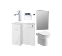 Aquarius Urbano Premium Left Hand 900mm Vanity Unit Suite With Back To Wall Toilet, Mirror And Tap - White