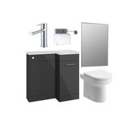 Aquarius Urbano Premium Right Hand 900mm Vanity Unit Suite With Back To Wall Toilet, Mirror And Tap - Anthracite Gloss