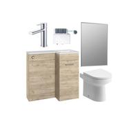 Aquarius Urbano Premium Right Hand 900mm Vanity Unit Suite With Back To Wall Toilet, Mirror And Tap - Oak