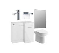 Aquarius Urbano Premium Right Hand 900mm Vanity Unit Suite With Back To Wall Toilet, Mirror And Tap - White