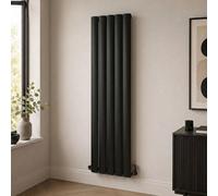 Aquarius Wave Single Panel Vertical Radiator In Matt Black - 1800 X 375mm