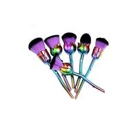 Aquarius 6 Piece Rose Makeup Brush Set Purple Floral Handle Cosmetic Tool Kit