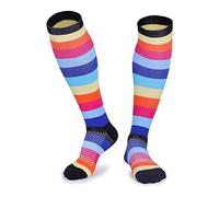 AQUARIUS Women's Bright Pattern Knee High Compression Socks Colour Stripes S/M Travel Aquarius Multicolor S/M