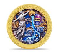 Aquarius Zodiac Challenge Coin | Astrological Sign & Symbol Medallion | Aquarius Horoscope Token | Commemorative Gifts for Collectors, Astrology Enthusiasts, and Zodiac Lovers