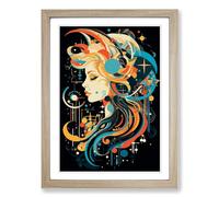 Aquarius Zodiac Constructivism Framed Wall Art Print A2 Oak