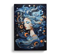 Aquarius Zodiac Contemporary Art Canvas Print | Gallery Wrapped 30mm Frame Wall Art | 30x20 inches | Ready to Hang | Contemporary Picture | Living Room Bedroom Lounge Office