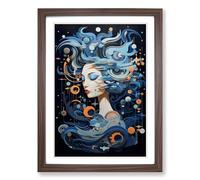 Aquarius Zodiac Contemporary Framed Print | A2 Walnut Framed Wall Art | Ready to Hang | Contemporary Fantasy Picture | Living Room Bedroom Lounge Office