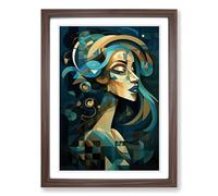 Aquarius Zodiac Cubism Framed Print | A2 Walnut Framed Wall Art | Ready to Hang | Cubist Fantasy Picture | Living Room Bedroom Lounge Office