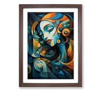 Aquarius Zodiac Cubism Framed Wall Art Print A2 Walnut