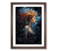 Aquarius Zodiac Modern Framed Print | A2 Walnut Framed Wall Art | Ready to Hang | Modern Fantasy Picture | Living Room Bedroom Lounge Office